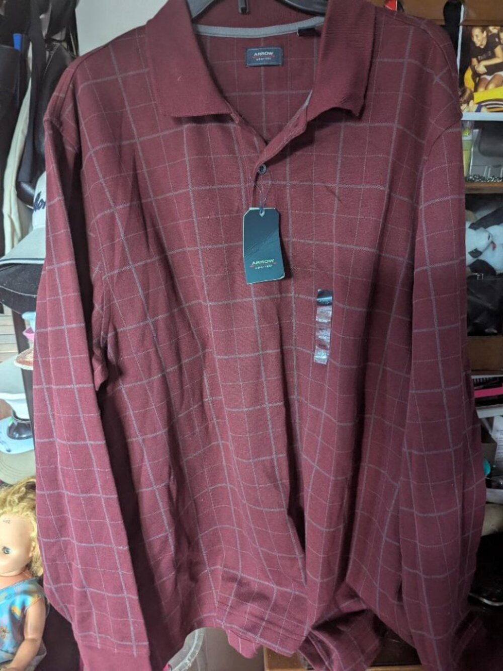 Arrow Men's Size XL Long Sleeve Polo Shirt  Plaid
